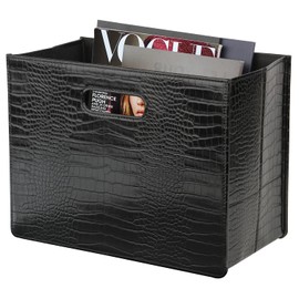 HofferRuffer Magazine Basket Holder, Foldable Magazine Rack, Document File Holder Organizer, File Folder, Newspaper Storage Bin Organizer for Home or Office (Black Croco)