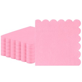 60 Pcs Pink Napkins Disposable, Paper Napkins Cocktail Napkins Scalloped Napkin for Dinner Wedding Birthday Party Baby Shower,5 x 5 Inch (Pink)