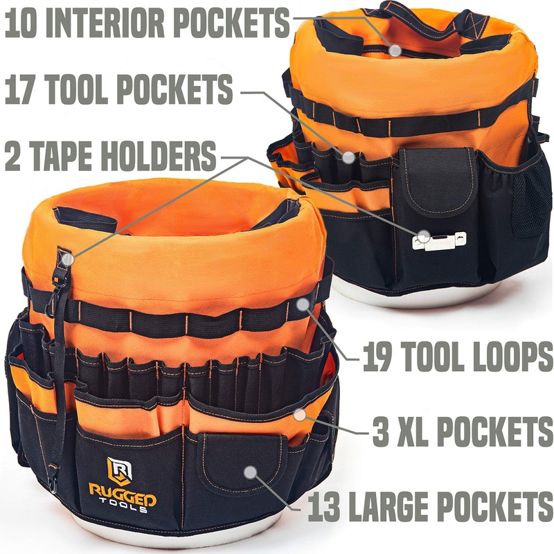Rugged Tools Bucket Tool Organizer - 64 Pocket Bucket Caddy