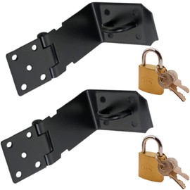 heizi Door Latch with 4-Piece Key Set with Padlock for Easy Installation, Lock for Rooms, Sheds, Windows, Doors, Security, Anti-Theft (Large, Black)