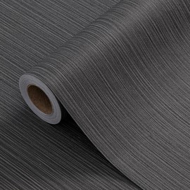 Cozydeco 24"x394" Dark Grey/Black Grasscloth Wallpaper Peel and Stick Faux Linen Textured Upgraded Thick Self-Adhesive Waterproof Neutral Contact Paper Seamless Vinyl Embossed Wallpaper