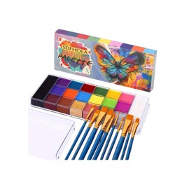 Pintura para Halloween, Paleta de pintura facial y corporal de 20 colores con 10 pinceles. Pintura para Halloween make up artist para fiestas Cosplay