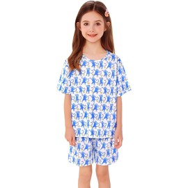 SWOMOG Girls Pajamas Sets Kids Cute Printed Pjs 2 Piece Short Sleeve Sleepwear for Teens Loungewear size 6-15