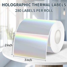 Yeachlaing 2" x 3" Holographic Thermal Label Stickers,Printable Rainbow Glitter Thermal Printer Sticker Labels for Gift Wrapping, Self-Adhesive Name Price Tag DIY Custom Logo Design (280 pcs)