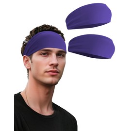 Purple Headband for Men & Women, Sweat Sports Headband Non-Slip Sweatband Running Cycling Yoga Basketball Workout Football Training Soccer (Purple Pack)