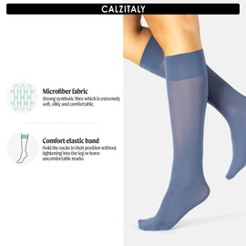 CALZITALY Pack 4 Pairs Opaque Knee High Socks, Microfibre Knee High Pop Socks | Black, Blue | 40 DEN | Italian Hosiery (One size, Blue Jeans + Garnet Red + Green + Black)