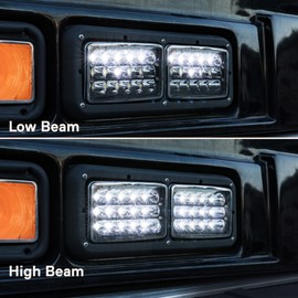 TRUE MODS 4pc Black 6x4 4x6 Inch LED Headlights 45W H4 High Low Sealed Beam H4652 H4666 H6545 H4651 H4656 for Freightliner Classic XL FLD 120 Peterbilt 379 357 378 385 Kenworth T600 T800 W900 T2000
