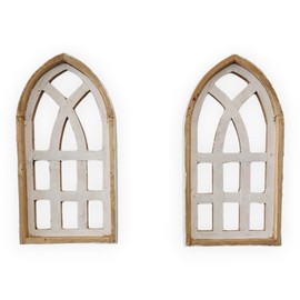 Set of 2 Mini Farmhouse Wood Whitewaters 19" Cathedral Windows, Wood Window - Farmhouse White Mini Cathedral