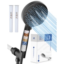 Filtered Shower Head With Handheld,Guoyulju Shower Heads With Handheld Spray Combo,10 Spray Modes, Bathroom High Pressure Water Softener Filter And Beads,Remove Chlorine And Harmful Substance,Black