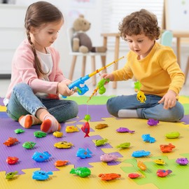 Magnetic Fishing Game Toys for Kids Toddlers 3-5 4-8, Water Table Bathtub Toys with Pole Rod Net Plastic Floating Fish, Water Bath Pool Outdoor Toys for Kids Toddlers Baby Age 3 4 5 6 7 8 Year Old