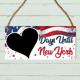 Days Until New York Countdown Chalkboard Plaque – Exciting Travel Countdown Sign with American Flag Design – Perfect for Counting Down to Your NYC Adventure (Flag, With Pen)