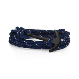 Anchor Rope Bracelet for Men & Women Made from Stainless Steel and Durable Rope - Adjustable - Handmade in The UK - (Navy Stripe & Black)