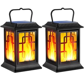 Ollivage Solar Lanterns Outdoor Waterproof Hanging Solar Lanterns Garden Lights Solar Powered Flame Lights LED Lights for Patio Pathway Deck Yard (2 Pack)