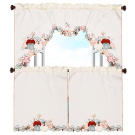 Grelucgo Embroidered Fall Autumn Thanksgiving Kitchen Window Rod Pocket Swag and Tiers Curtain Set (Pumpkins)