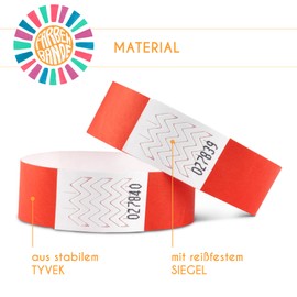 FARBEN BANDE® 1000 Admission Bands Red/Entrance Bands 19 mm Made of Tyvek/Party Ribbons Tear-Resistant, Waterproof and Numbered / Coloured Party Bands / Inlet Bands for Party, Festival and Festivals