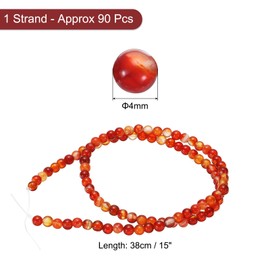 sourcing map Red Agate Beads 4mm Natural Gemstone Beads, Smooth Round Loose Beads for Bracelet Jewelry Making DIY (1 Strand - 90pcs)