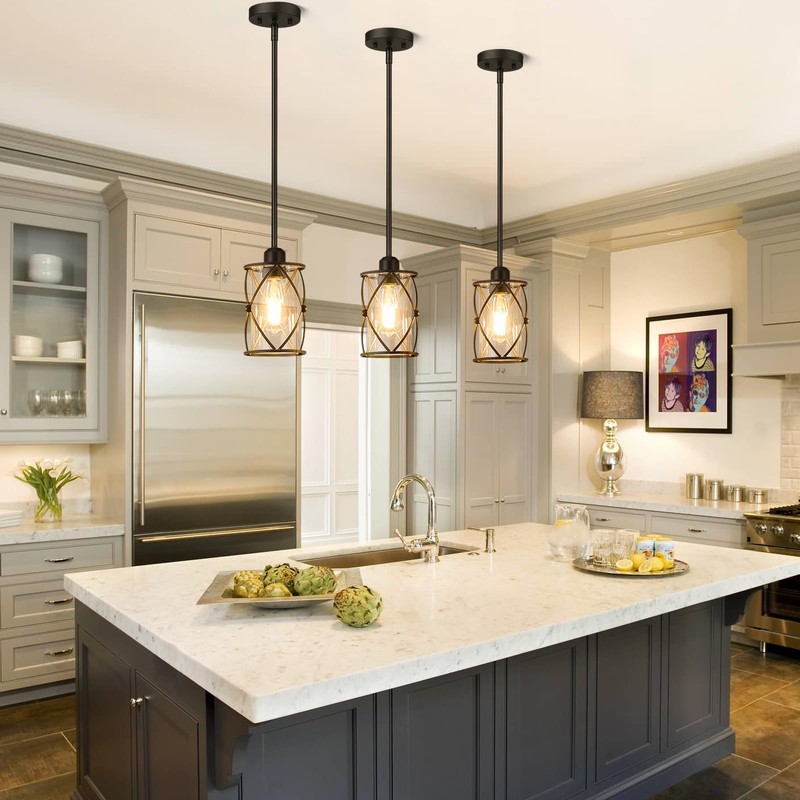 Osimir Glass Pendant Lights Kitchen Island 3 Pack, Black Kitchen