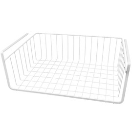 15" inch Easy Install White Wire Under Cabinet Wire Hanging Basket Shelf Organizer Rack For Kitchen Pantry Bathroom, White