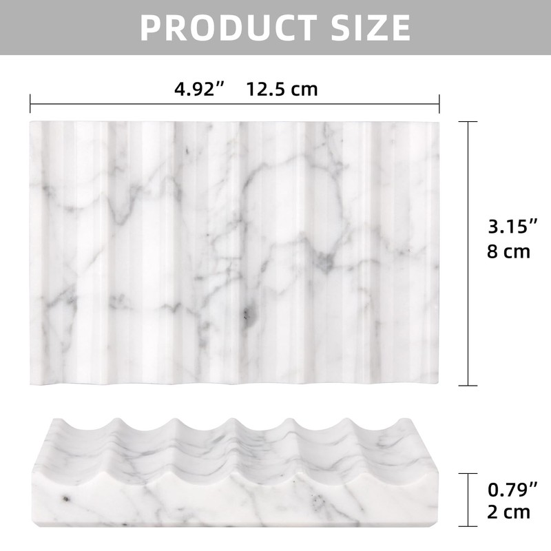 Luxury Marble Soap Dish Tray,Rectangle Stone Marble Soap Tray,Self Draining