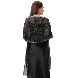 Ladiery Scarf and Wraps for Evening Dresses, Soft Sheer Chiffon Sparkling Rhinestone Wedding Scarf Formal Scarf Wraps for Women, black