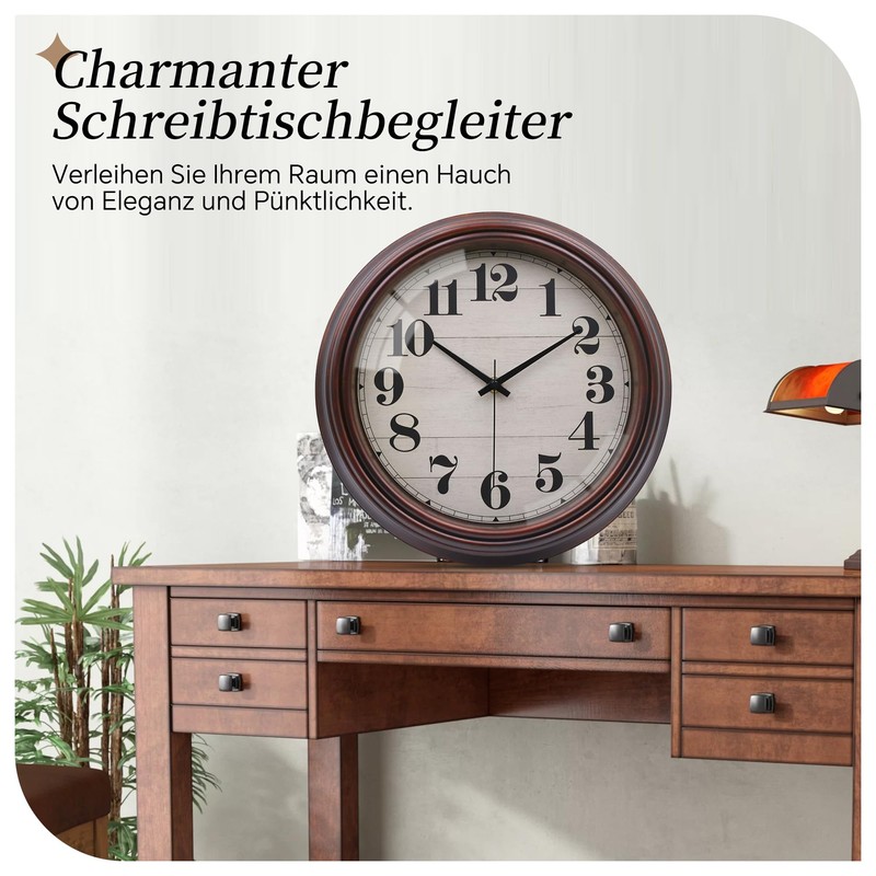 VIKMARI 30 cm Vintage Wall Clock, Large Retro Brown Wall