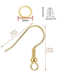 Arti-Cipes Stainless Steel Piercing Hooks, Approx. 50 Sets (150 Pieces) Set, Round Ball, Fishhook Earrings, Metal Allergies, Comes with Catches, Piercing Hardware, For Jewelry, Jump Ring Parts, DIY