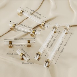 160mm Cabinet Handles Kitchen Cabinets Drawer 6 Pack, Champagne Bronze Crystal Pulls Solid Base Closet Cupboard Dresser Drawers Hardware Handles Bathroom Bedroom Pull Glass Clear Adjustable Holes