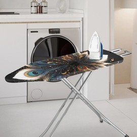 Daulesho Peacock Feathers Easy Installation 15x54 Ironing Board Cover Black Tribal Feather Elastic Edge for Smooth Iron Boho Ethnic Mandala Ironing Board Cover