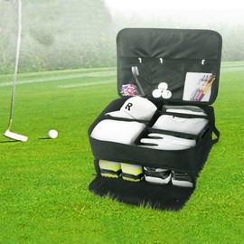 Golf Trunk Organizer, 2-Layer Waterproof Storage Locker with 2 Shoe Compartment, Black, 13x17x10 Inch, for Golf Equipment, Balls, Tees, Clothes