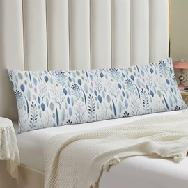 Eucalyptus Leaf Body Pillow Cover White and Blue Long Pillow Case with Zipper Decorative Bedding Pillowcase Spring Eucalyptus Watercolor Throw Pillow Covers Soft Cushion Pillow Case for Couch,20"x54"