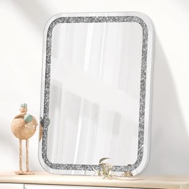 Crystal Crush Diamond Bathroom Mirrors for Wall Rounded Rectangular Wall Mirror Vanity Bedroom Farmhouse Bedroom Living Room Entryway Hanging Mirror Home Decor 20x16 inch