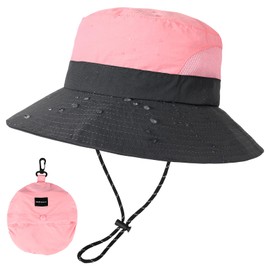 AYPOW Rain Hat Women's Sun Protection Men's Waterproof UV Protection Fishing Hat Foldable with Chin Strap Adjustable Fishing Hat Quick Dry Bucket Hat Summer Hat Outdoor Activities Hiking Safari, pink