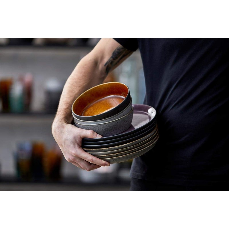 BITZ Stoneware Soup Bowl, 18 cm Diameter, Black/Dark Blue