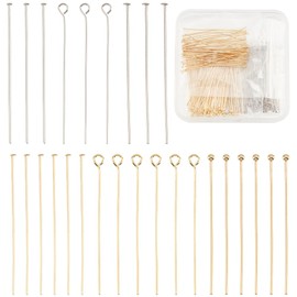 PH PandaHall Pack of 300 Jewellery Making Needles Head Pins Eye Pins Ball Pins Golden and Silver Jewellery Needles 21~23 Gauge Craft Needles for Making DIY Earrings Bracelets