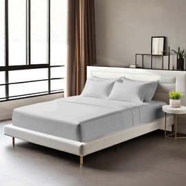 Egyptian Cotton Fitted Sheets 25cm Deep Mattress Pocket 200 Thread Count Fitted Bed Sheet- Soft & Comfortable Bottom Sheet (Silver, Single)