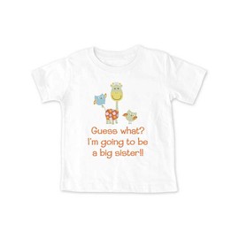 Guess What? I'm Going to be a Big Sister!! Giraffe and Owls - Baby Birth Pregnancy Announcement T-Shirt (18 Months Infant Shirt, White)