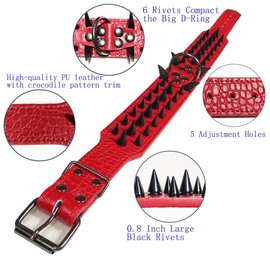 Kawagogo Spiked Studded Dog Collar with Large Sharp Spikes,2 Inch Wide Leather Dog Collar,Anti-bite,Fit Large Medium Dogs,Pitbull Doberman (Adjust:21''-24'', Red)