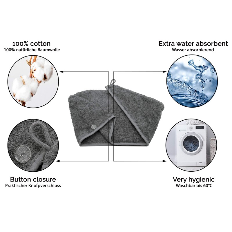 ZOLLNER Cotton Hair Turban Grey (Other Available) Button Closure