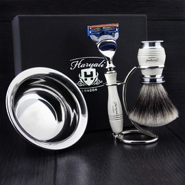 Haryali London Mens Shaving Kit with 5 Edge Compatible Razor, Shaving Brush, Stand and Bowl Perfect Set for Men