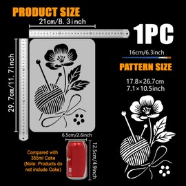 FINGERINSPIRE Yarn Ball Stencils with a Brush 29.7 x 21 cm Flowers Painting Stencils Leaves Pattern Stencil Reusable Needle Template Template for Daily Themes for Crafts Home Decoration