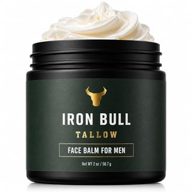 Iron Bull Beef Tallow Face Moisturizer for Men. Anti-Aging With Hyaluronic Acid for Wrinkles. Grass-Fed Beef Tallow Skin Balm & Jojoba Oil for All Skin Types. Natural Formula With a Clean Scent - 2oz