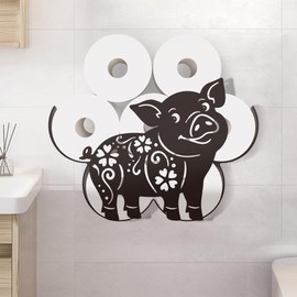 WADORN Funny Pig Metal Toilet Paper Holder, Cute Pig Decorative Toilet Paper Storage for Extra 8 Rolls Funny Freestanding Animal Decor Paper Roll Organizer for Farmhouse Bathroom Cabinet Space