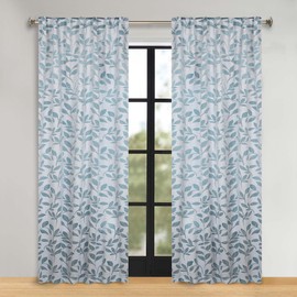 Superior Blackout Curtains, Room Darkening, Bedroom, Drapes, Kitchen, Living Room Window Accents, Sun Blocking, Thermal, 2 Pack, Leaves Blackout Back Tab Curtains, Set of 2, 52" x 84", Teal