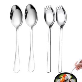 Set of 4 salad servers, stainless steel, serving spoon, large serving spoon, salad spoon, serving cutlery, large spoon, serving spoon, stainless steel, salad servers.