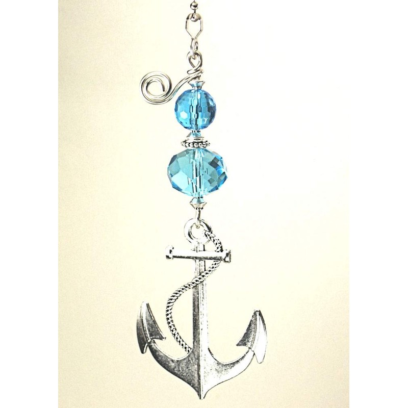 Silver Sailing Ship Ocean Anchor with Turquoise Blue Glass Ceiling