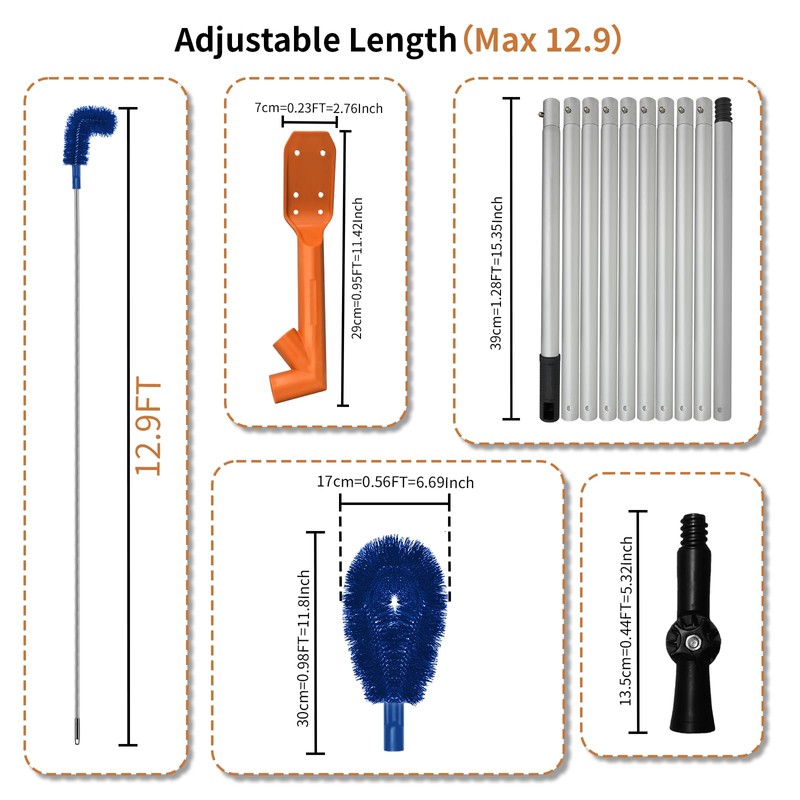 Longtor 12.9FT Gutter Cleaning Tools from Ground – Aluminum Extension