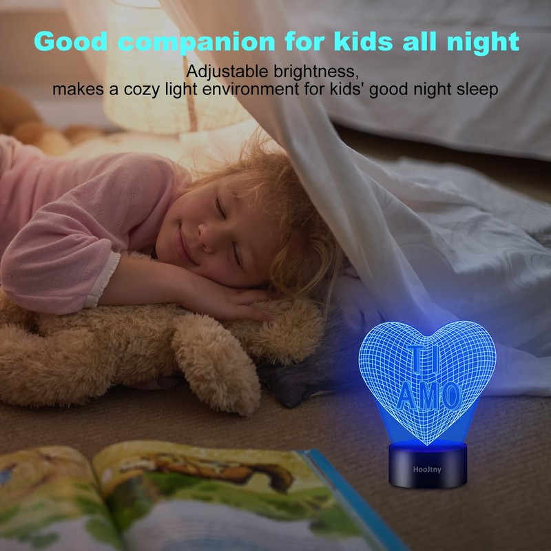 HooJtny I Love You Heart Bedside Lamp 3D Illusion Night