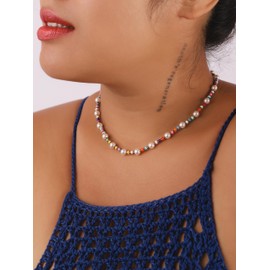 Sacina Trendy Hippie Colorful Beaded Choker Necklace, Imitation-Pearl Necklace, Rainbow Necklace, Summer Necklace, Beach Necklace, Y2k Necklace, Christmas Jewelry Gift for Women