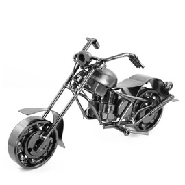 Boerni Creative Retro Motorcycle Model,Metal Moto Collection Shelf Iron Art Sculpture Modern Handcraft Home Office Decor Ornaments Gift for Kid Father Man Motorbike Lovers(Silver)