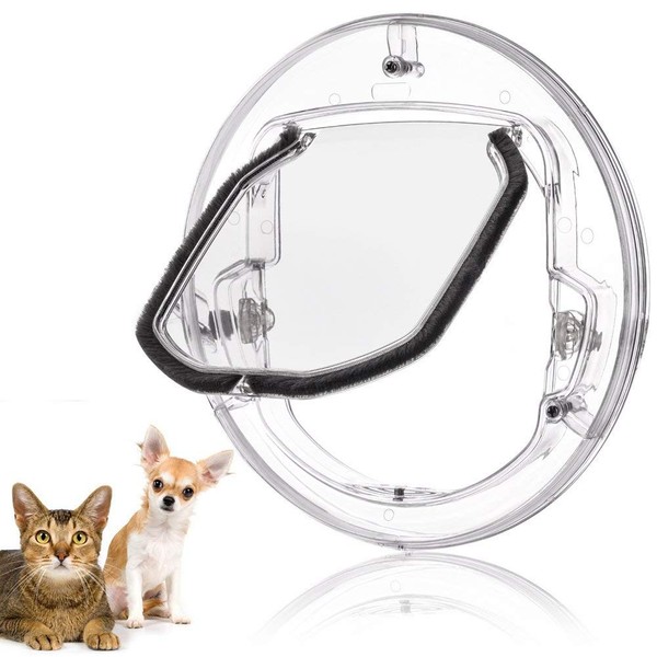 Small Pet Door for Dogs and Cats with 4 Locking Possibilities Round, White and Transparent Random to Send